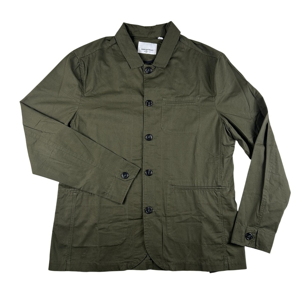 Paper Denim & Cloth Jacket Womens Medium Green Cotton Twill Button Front Utility